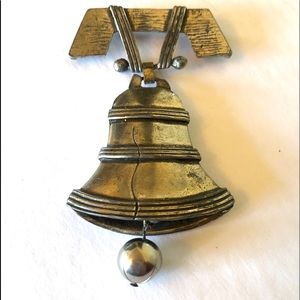 Vintage Dark Silver Liberty Bell Big Brooch Pin